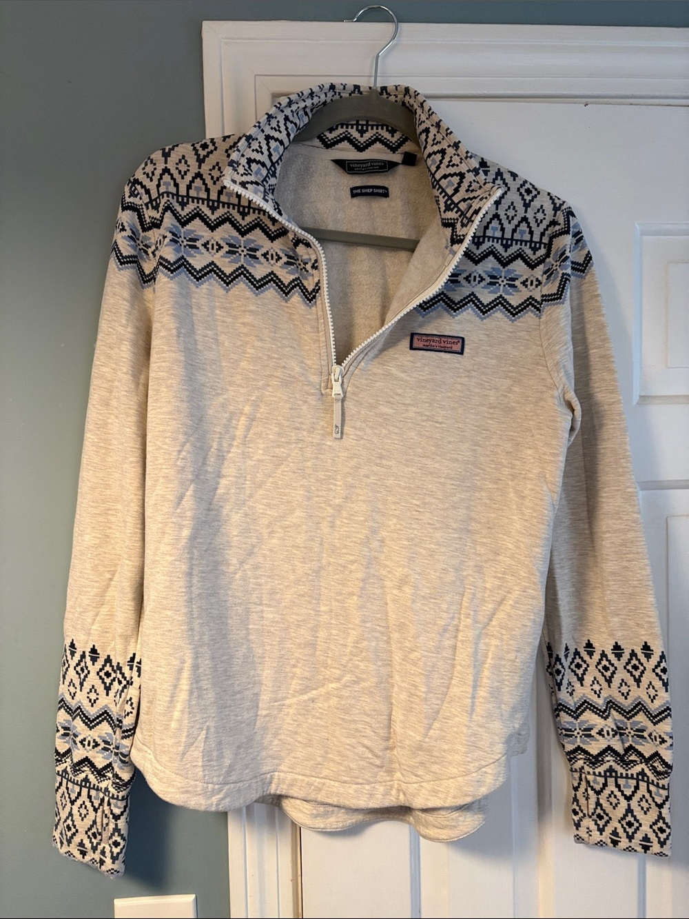 Vineyard Vines Cream Fair Isle Half-Zip Pullover with Navy Accents